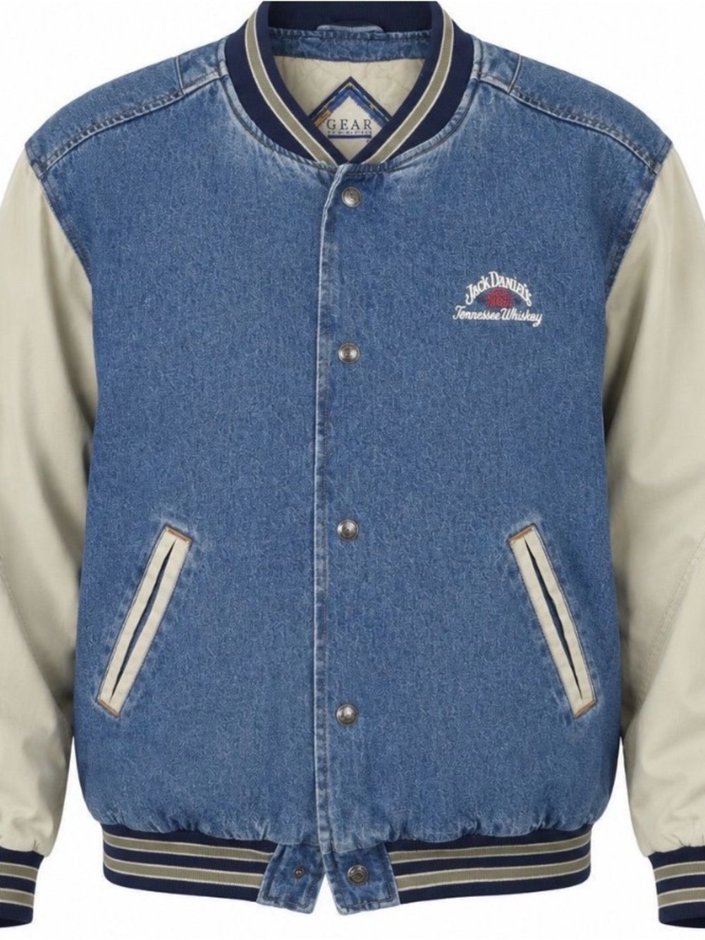 Jack Daniels Denim Varsity Jacket Bomber Medium FLAWLESS Collectors 90s VINTAGE